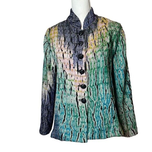 Candiss Cole Art-To-Wear Silk Blend Ikat-Shibori Dyed Warp Button Jacket Large